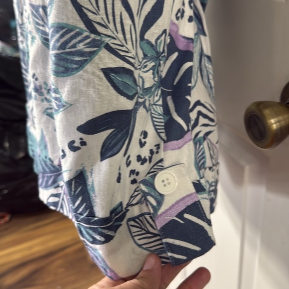 Blue Sol Blue & White Tropical Linen Blend Floral Print Women's Shorts Size 14 - Picture 6 of 8